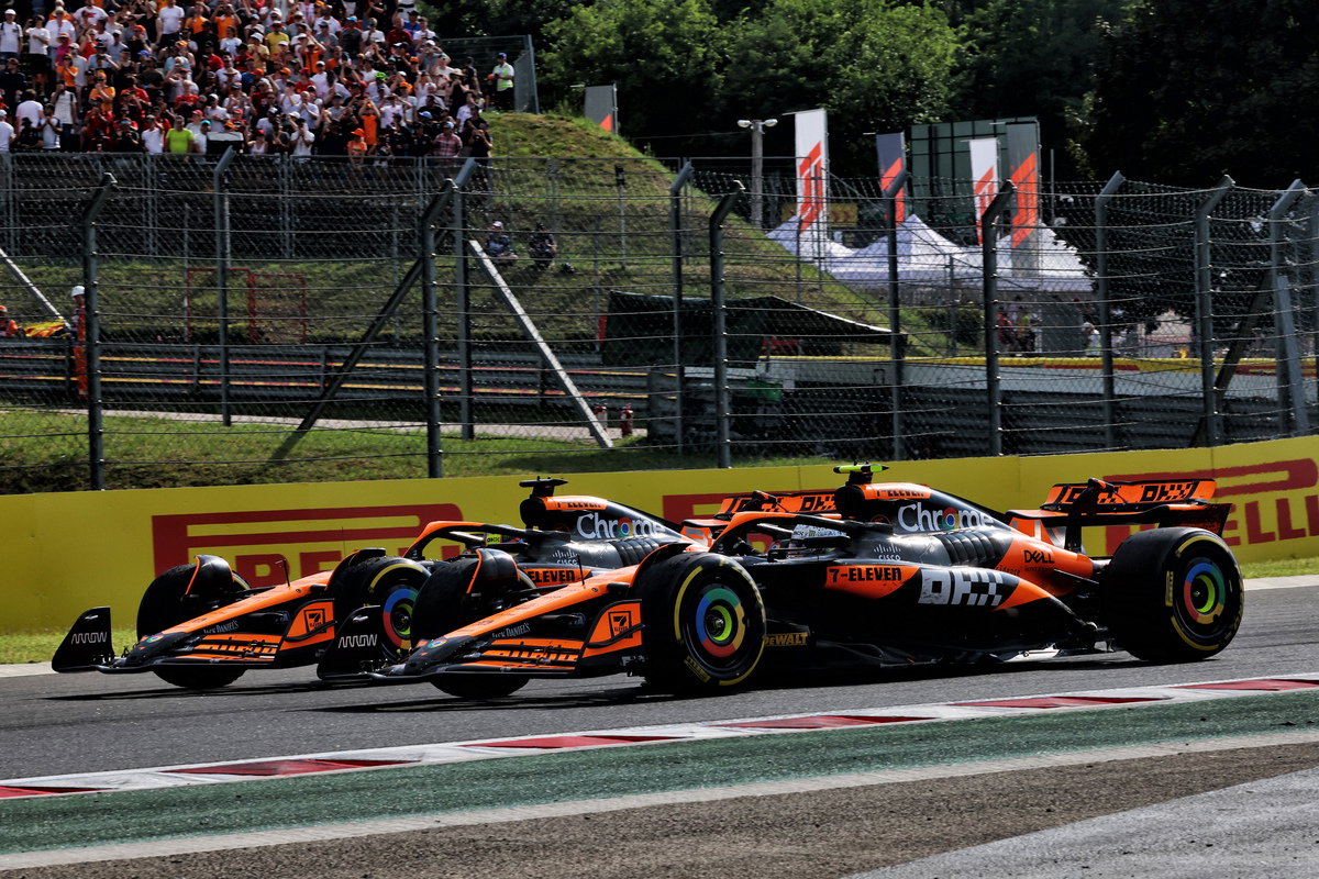 Race winner Oscar Piastri and Lando Norris at the end of the 2024 Formula 1 Hungarian Grand Prix.