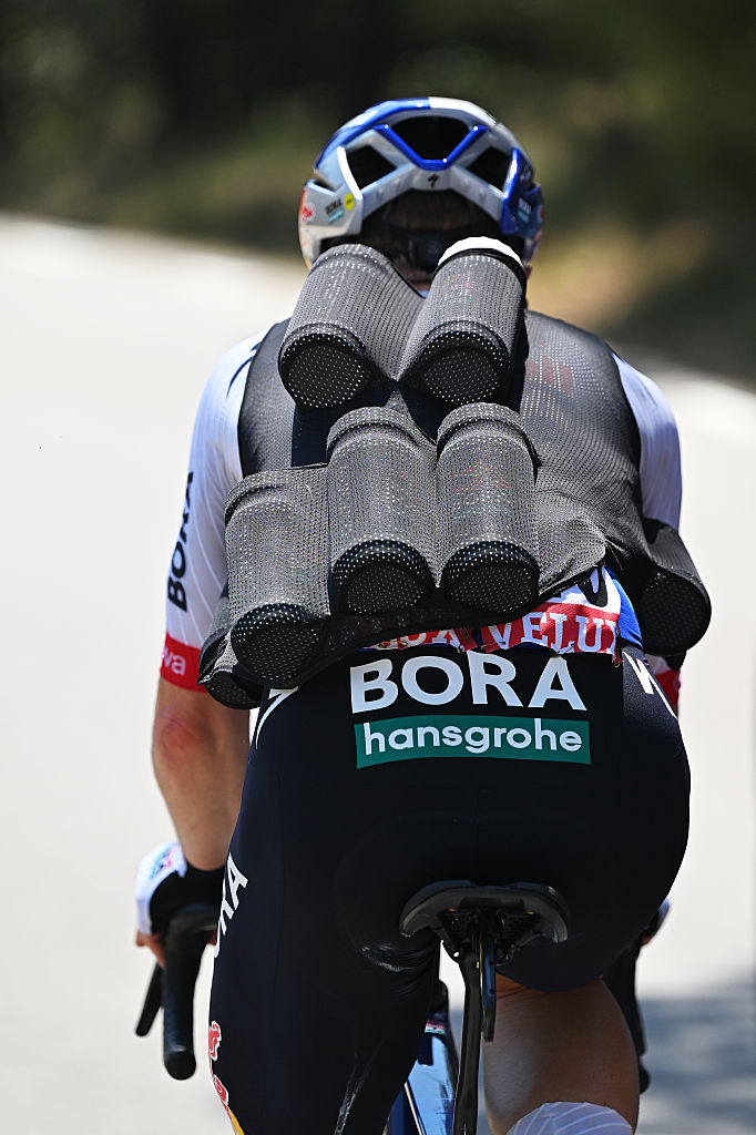 LES ANGLES, SPAIN - JULY 06: Jan Tratnik of Slovenia and Team Red Bull - BORA - hansgrohe carries bottles during 113th Tour de France 2026, Stage 3 a 195.9km stage from Granollers to Les Angles 1801m / #UCIWT / on July 06, 2026 in Les Angles, Spain. (Photo by Tim de Waele/Getty Images)