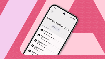 Phone showing a memory usage by apps screen with several apps hogging memory.