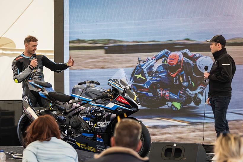 On stage with Dan Linfoot and the Superpole PllionXperience Suzuki GSX-R1000R
