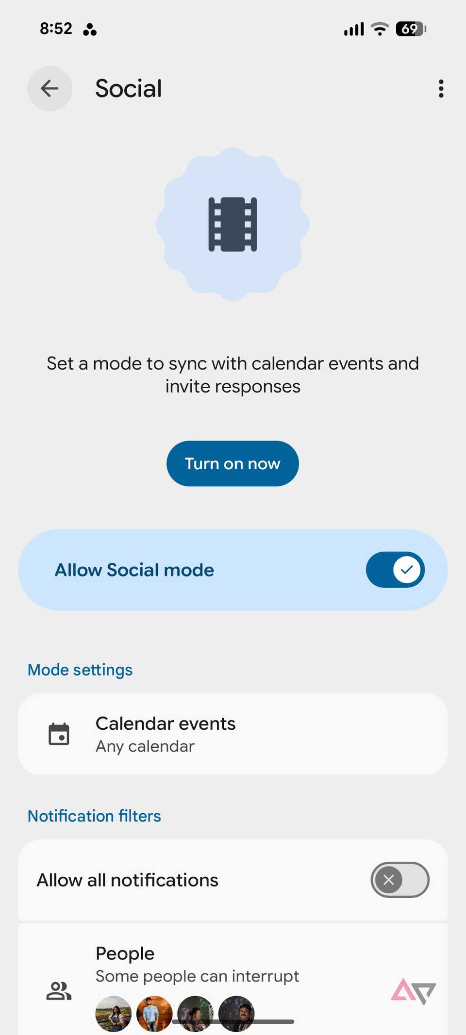 A screenshot showing Modes menu in Pixel 