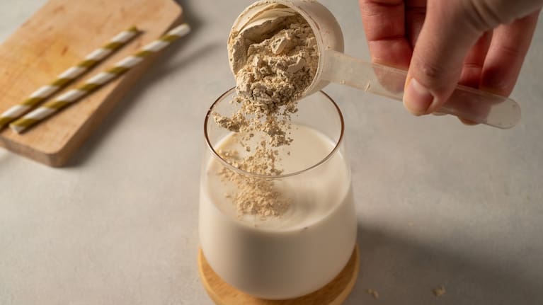 Protein powder being poured into a drink (file image).