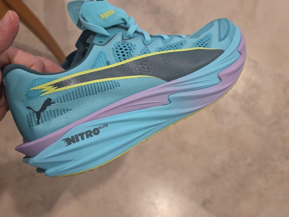 Side profile of the PUMA x HYROX Deviate NITRO Elite showing the NitroFoam midsole
