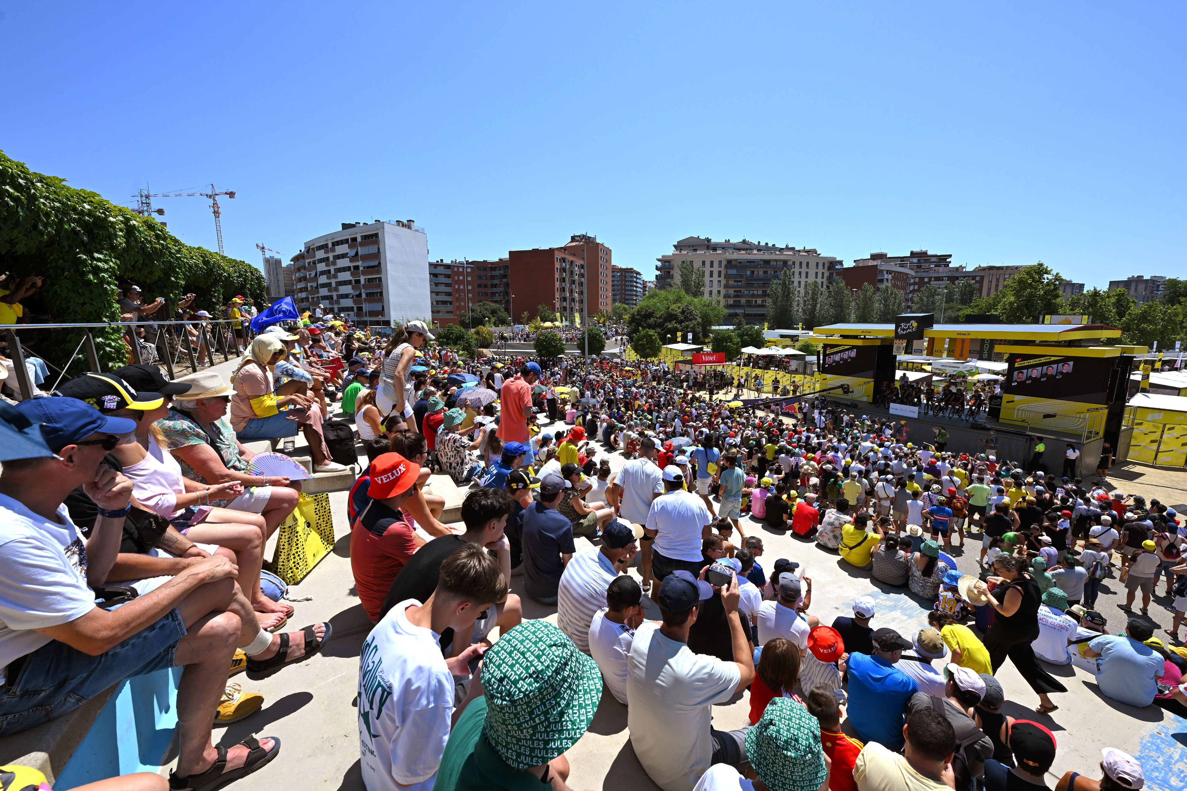 TARRAGONA, SPAIN - JULY 05: Fans prior to the 113th Tour de France 2026, Stage 2 a 168.5km stage from Tarragona to Barcelona 109m / #UCIWT / on July 05, 2026 in Tarragona, Spain. (Photo by Tim de Waele/Getty Images)