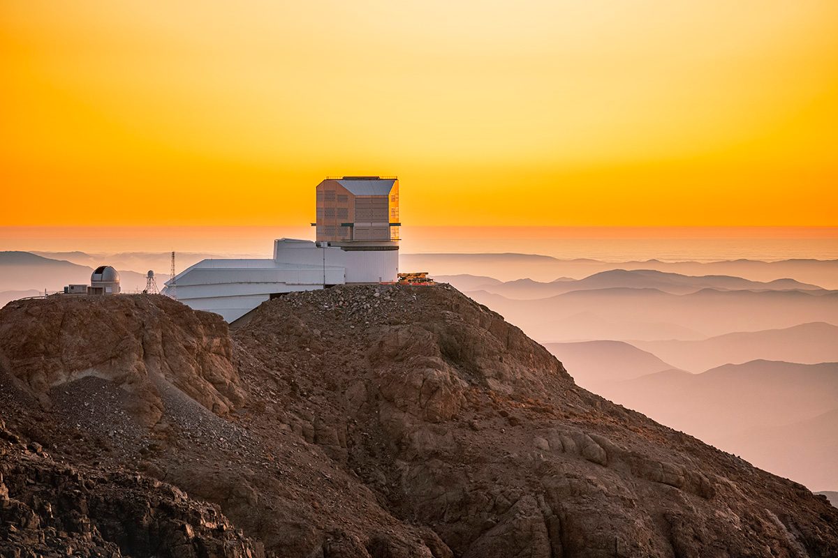 The NSF-DOE Vera C. Rubin Observatory on Cerro Pachón in Chile at sunset. Credit: NSF-DOE Vera C. Rubin Observatory
