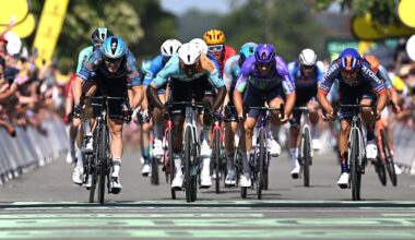 Tim Merlier of Belgium and Biniam Girmay sprint to the finish line during the 113th Tour de France 2026, Stage 8
