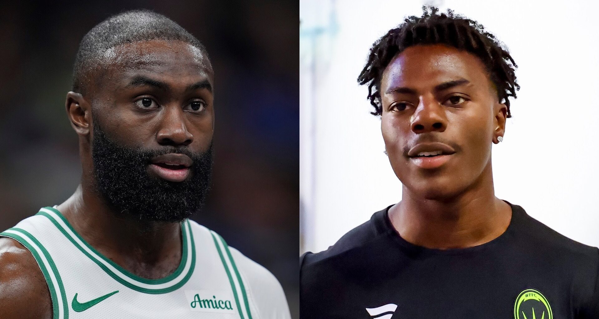 Split image of Jaylen Brown and iShowSpeed.