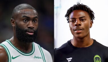 Split image of Jaylen Brown and iShowSpeed.