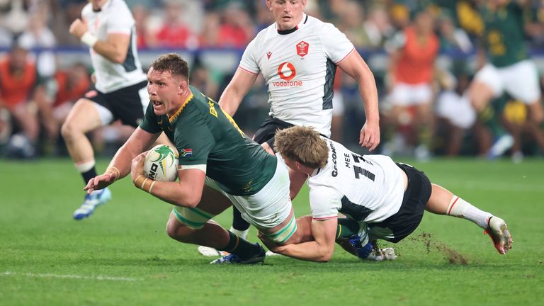 Cobus Wiese bundled over for South Africa's first try