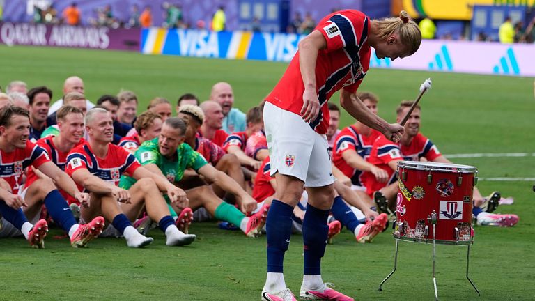 Haaland led Norway's 'Viking Row' after the game