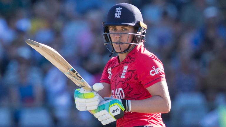 England's Katherine Sciver-Brunt plays a shot during the2023 Women's T20 World Cup in Cape Town (AP Photo/Halden Krog)