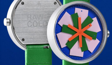 kinetic watch dial reimagines timekeeping through layered colored hands