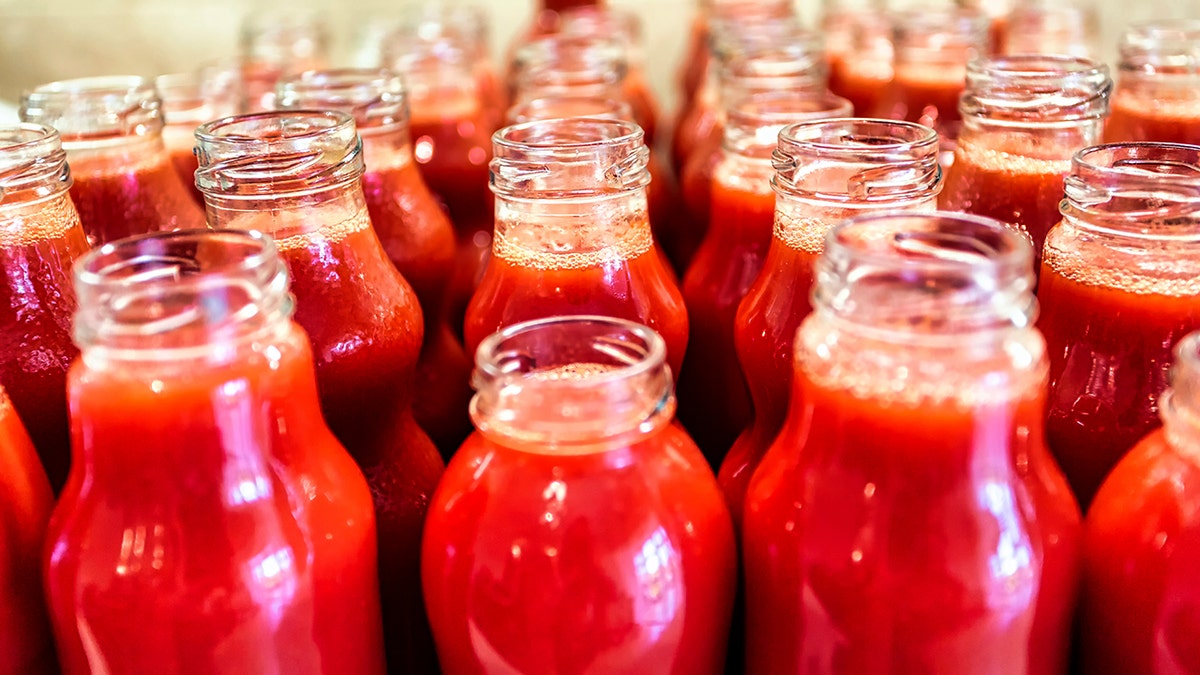 Tomato juice in jars.
