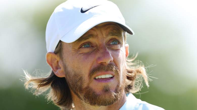 Tommy Fleetwood of England looks across on the third hole.