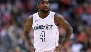 Washington Wizards guard Ty Lawson (4) looks on during the second half of Game 4 of an NBA basketball first-round playoff series against the Toronto Raptors, in Washington. Less than three weeks ago, Lawson was playing professional basketball in China. Nowadays, he's been one of the first subs off the bench for the Washington Wizards in their Eastern Conference first-round playoff series against the No. 1 seed Toronto Raptors (AP Photo/Nick Wass, File)