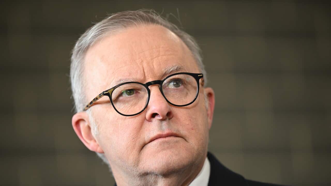 Australian Prime Minister Anthony Albanese speaks to the media during a tour of the Canberra Institute of Technology in Canberra