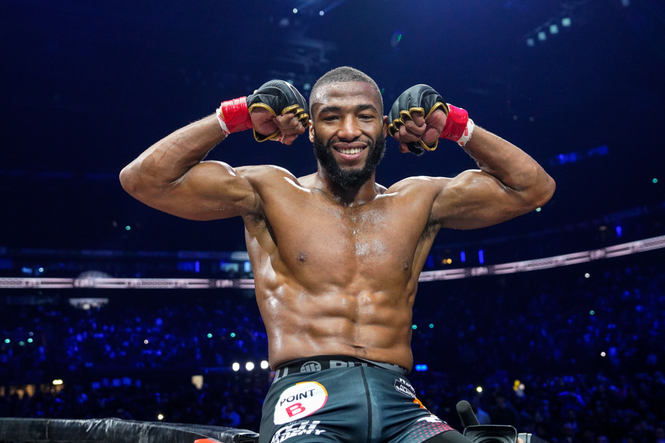 Salahdine Parnasse of France (red gloves) vs Wilson Varela of France (blue gloves), Lightweight Title (-70 kg) during the XTB KSW 101 at La Defense on December 20, 2024 in Paris, France