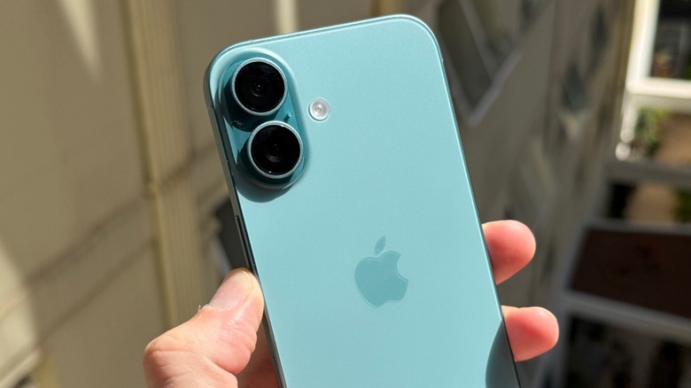 Close-up shot of the back of an iPhone 16