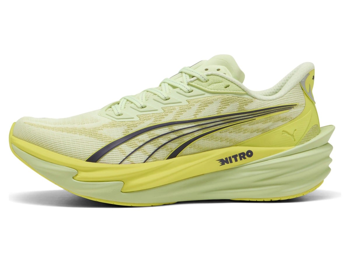 PUMA Deviate NITRO 4 running shoe in the lime colourway