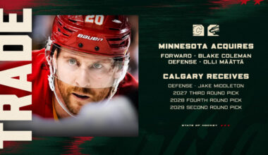 Minnesota Wild Acquires Forward Blake Coleman and Defenseman Olli Määttä from Calgary