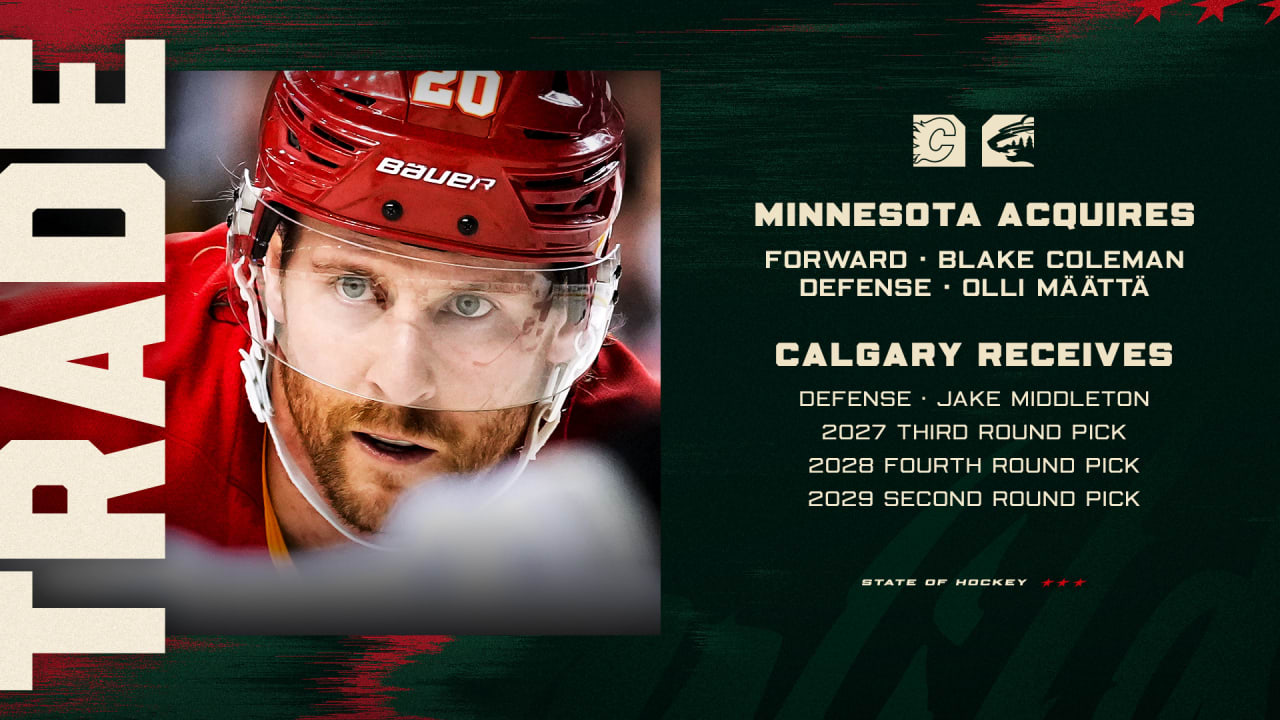 Minnesota Wild Acquires Forward Blake Coleman and Defenseman Olli Määttä from Calgary