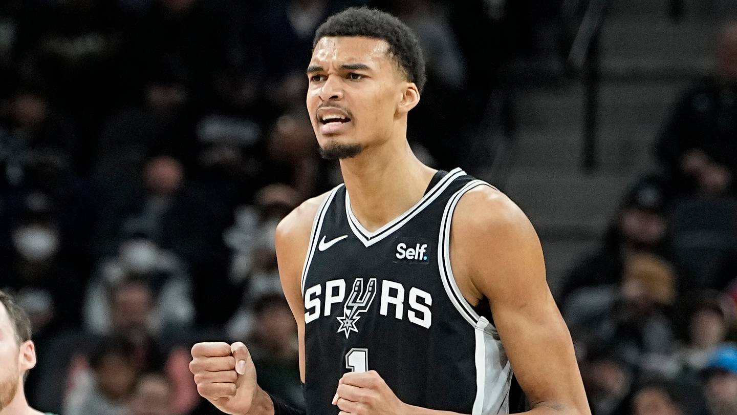 Jan 4, 2024; San Antonio, Texas, USA; San Antonio Spurs forward Victor Wembanyama (1) reacts during the first half against the Milwaukee Bucks at Frost Bank Center. Mandatory Credit: Scott Wachter-USA TODAY Sports