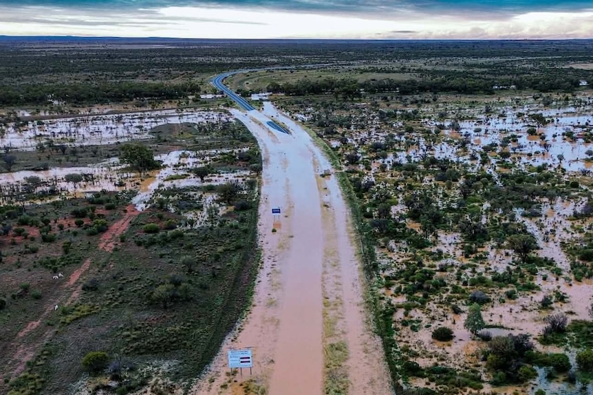 Drone shot of a flooded highway