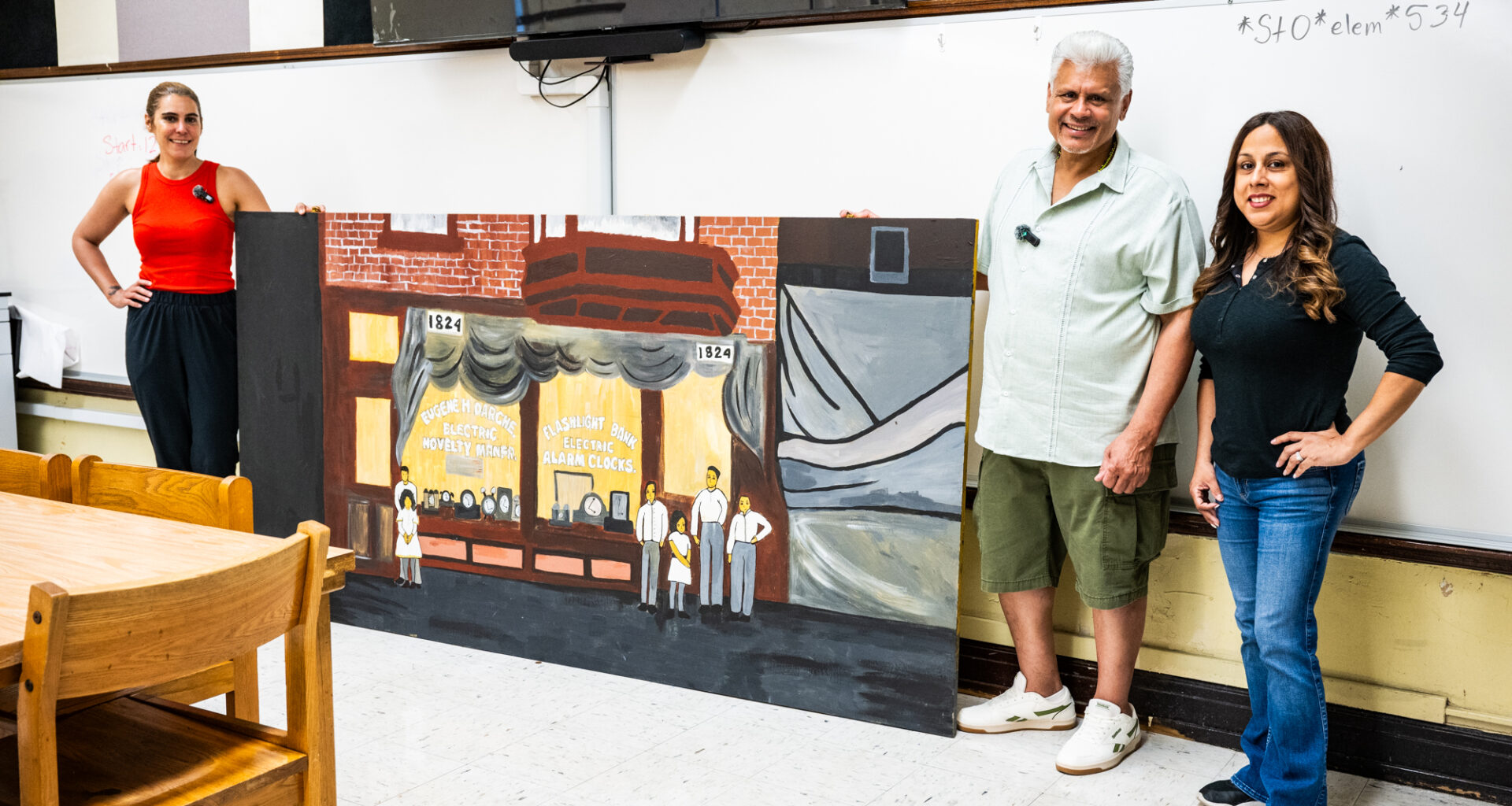 West Side Students Complete Painting Of Long-Lost Business On Decades-Old Canvas