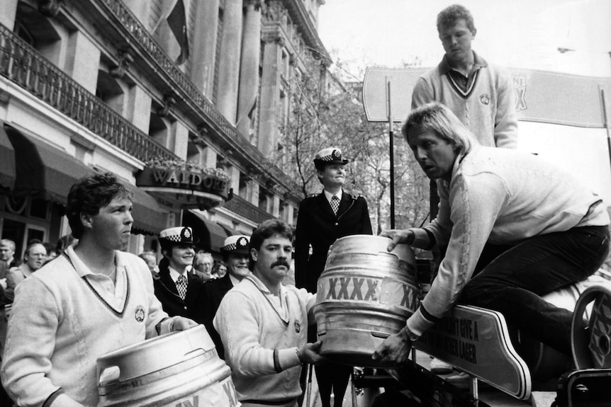 David Boon loads a barrel of beer