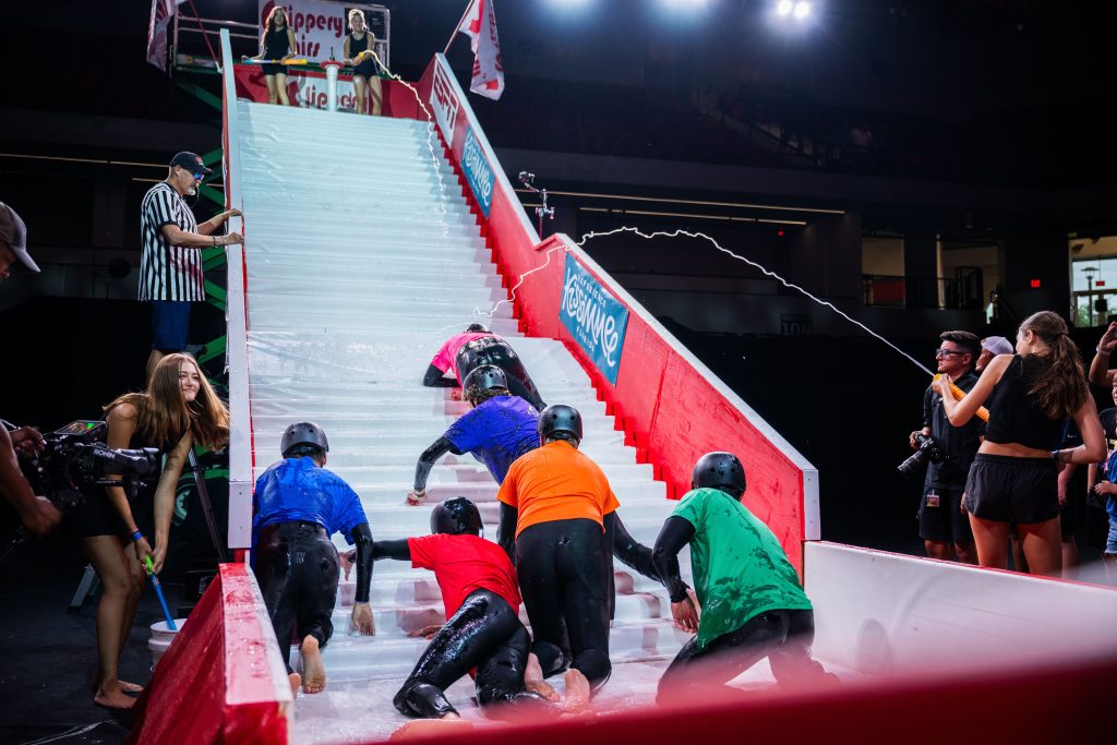 Athletes compete in the Slippery Stairs competition during ESPN8: The Ocho at ESPN Wide World of Sports Complex at Walt Disney World Resort on Aug. 1, 2025. The competition was one of 11 events held at Disney's sports complex and shown live on the ESPN family of networks. (Steven Diaz, photographer)