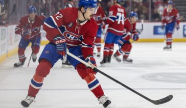 Canadiens defenceman Arber Xhekaj carries the puck into the Vancouver Canucks' zone during the first period in Montreal on Jan. 12.