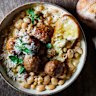 Creamy braised beans with lamb meatballs.