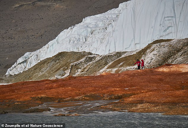 The team discovered that the red ice, mud and sediments where the waterfall emerges were packed with species normally found in marine environments rather than on land or in freshwater