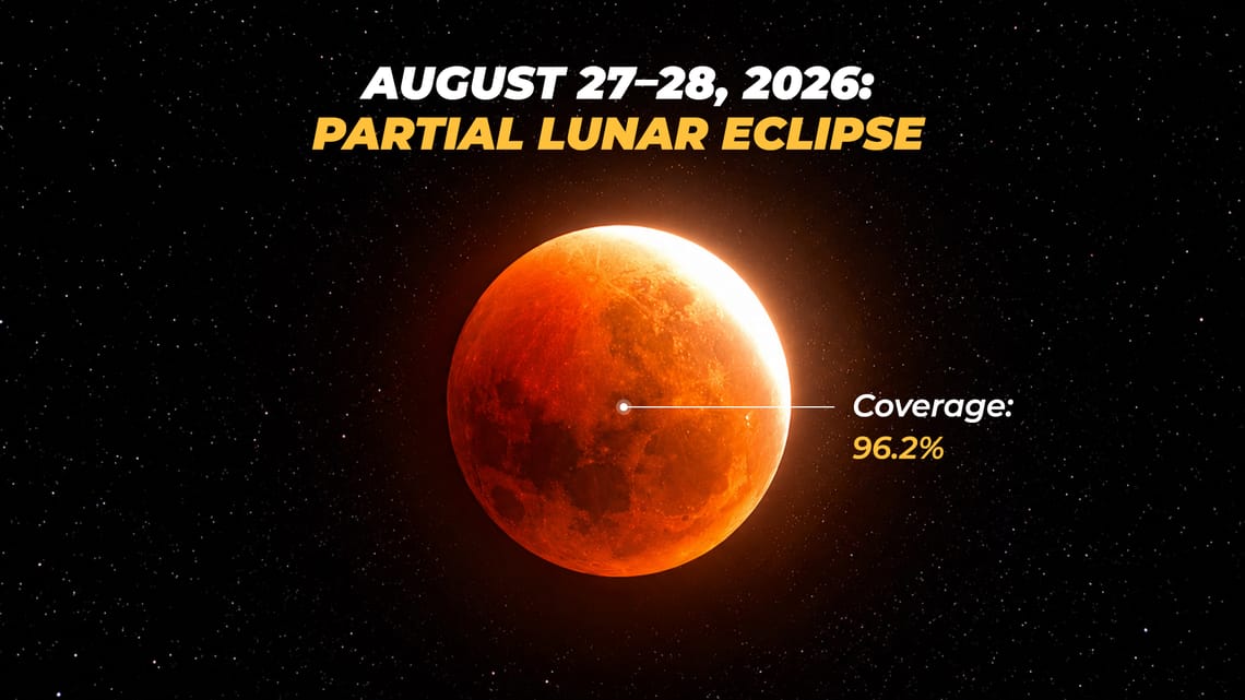 August 27–28, 2026 Partial Lunar Eclipse With 96.2% Coverage