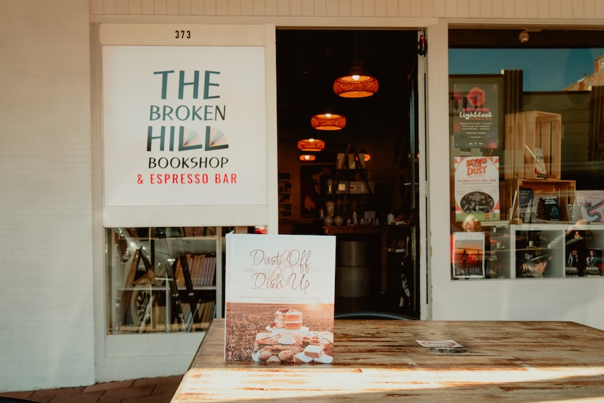 The 70th Anniversary School of the Air cookbook, Dust Off and Dish Up, at the Broken Hill Bookshop.