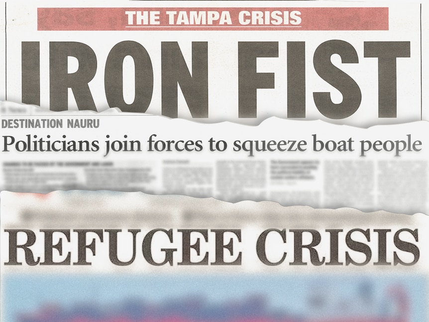 A composite image of newspaper headlines from 2001, including 