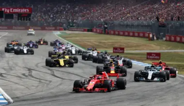 Ferrari's Sebastian Vettel leads the 2018 German Grand Prix. Hockenheim, Germany July 2018.