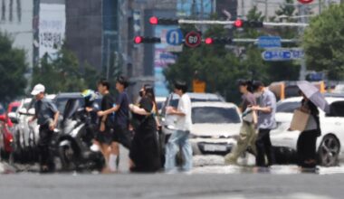 Heat shimmer rises from a road surface in Nam District, Ulsan, July 23, as intense ground heat distorts the air. Yonhap