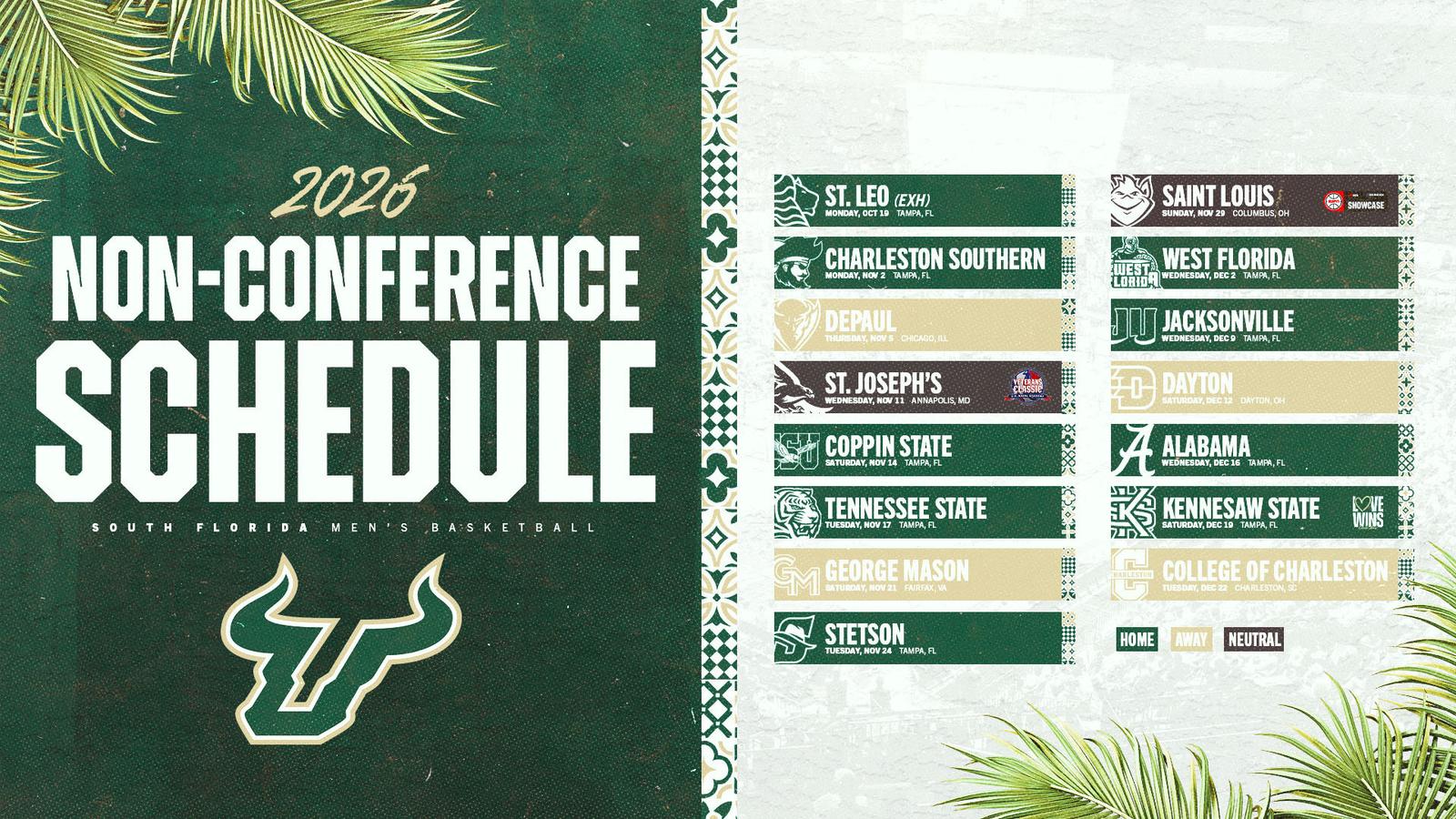 South Florida Men’s Basketball Announces 14-Game Non-Conference Schedule