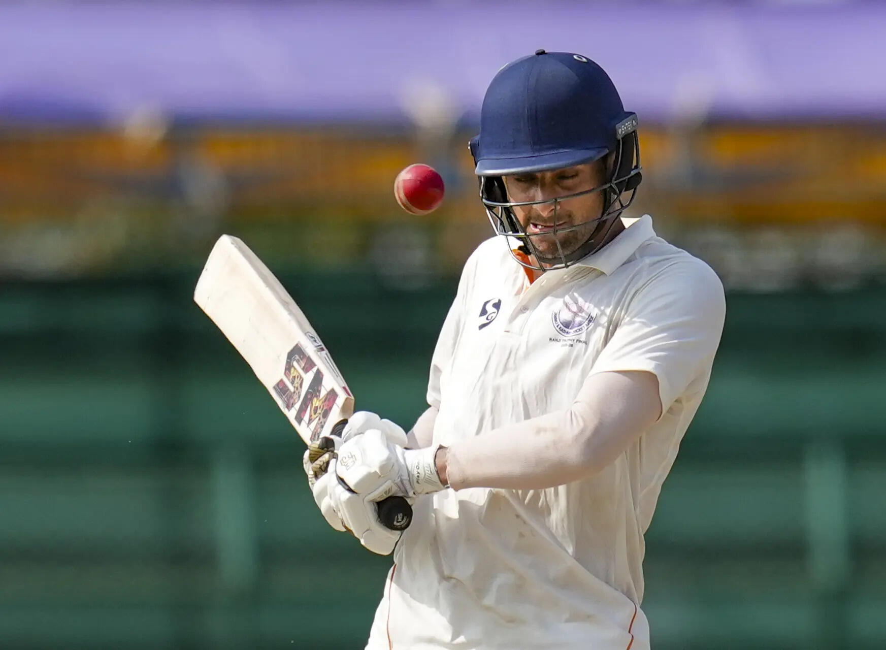 Hubballi: Jammu and Kashmir's Qamran Iqbal plays a shot on day five of the Ranji Trophy 2025-26 final cricket match between Karnataka and Jammu and Kashmir, at KSCA Cricket Stadium, in Hubballi, Dharwad district. (PTI Photo/Shailendra Bhojak)(PTI02_28_2026_000064A) Ranij Trophy Final: Karnataka vs J-K-Day 5
