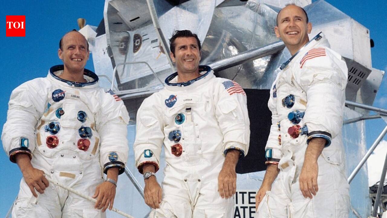 Apollo 12 astronauts returned from the moon so filthy that their pilot made them strip before entering his spacecraft; dust stayed under their nails for weeks |