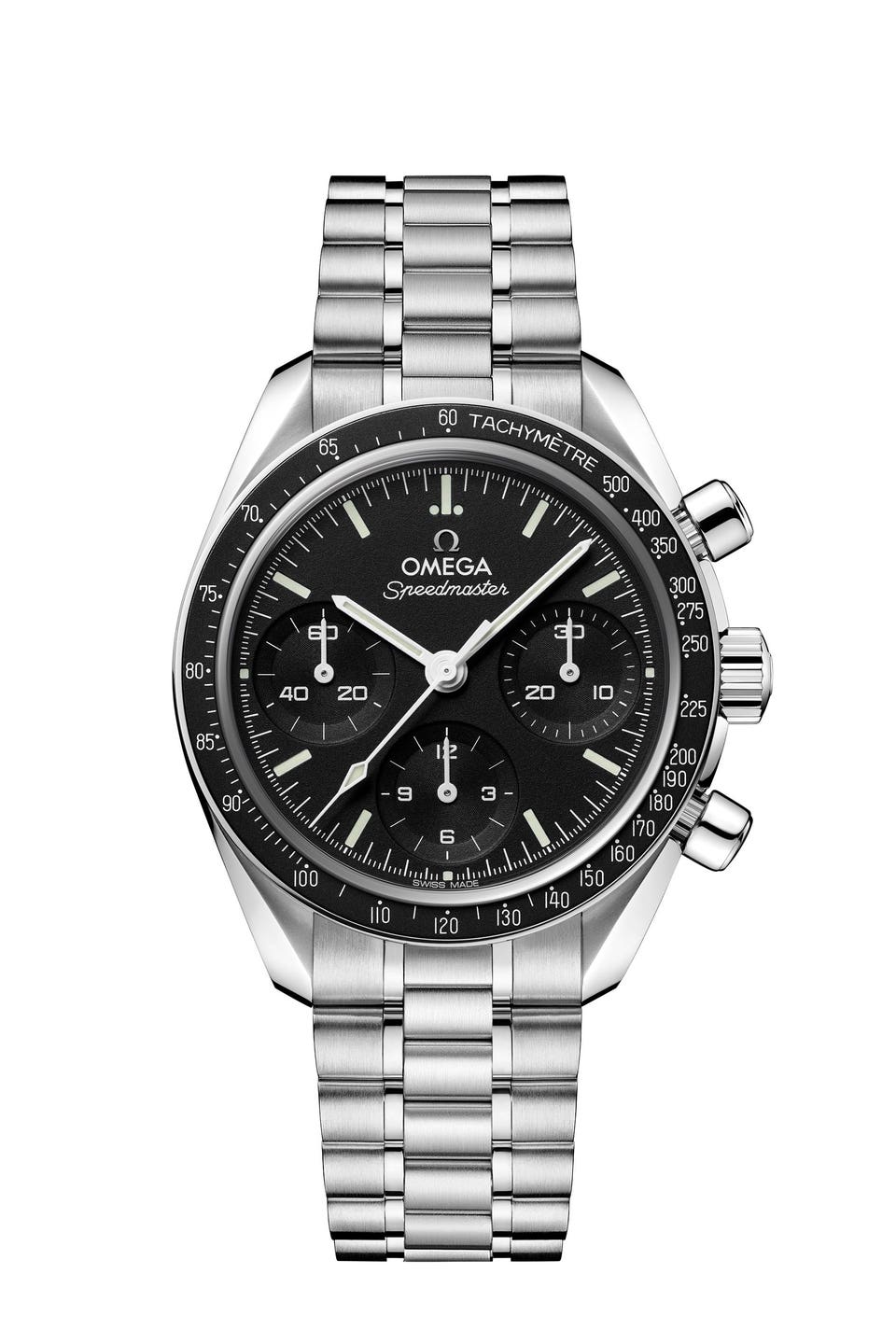 The Omega Speedmaster 38mm black-dial watch resembles the signature look of the Moonwatch