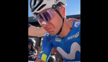 Cian Uijtdebroeks breaks down in tears after the Vuelta stage