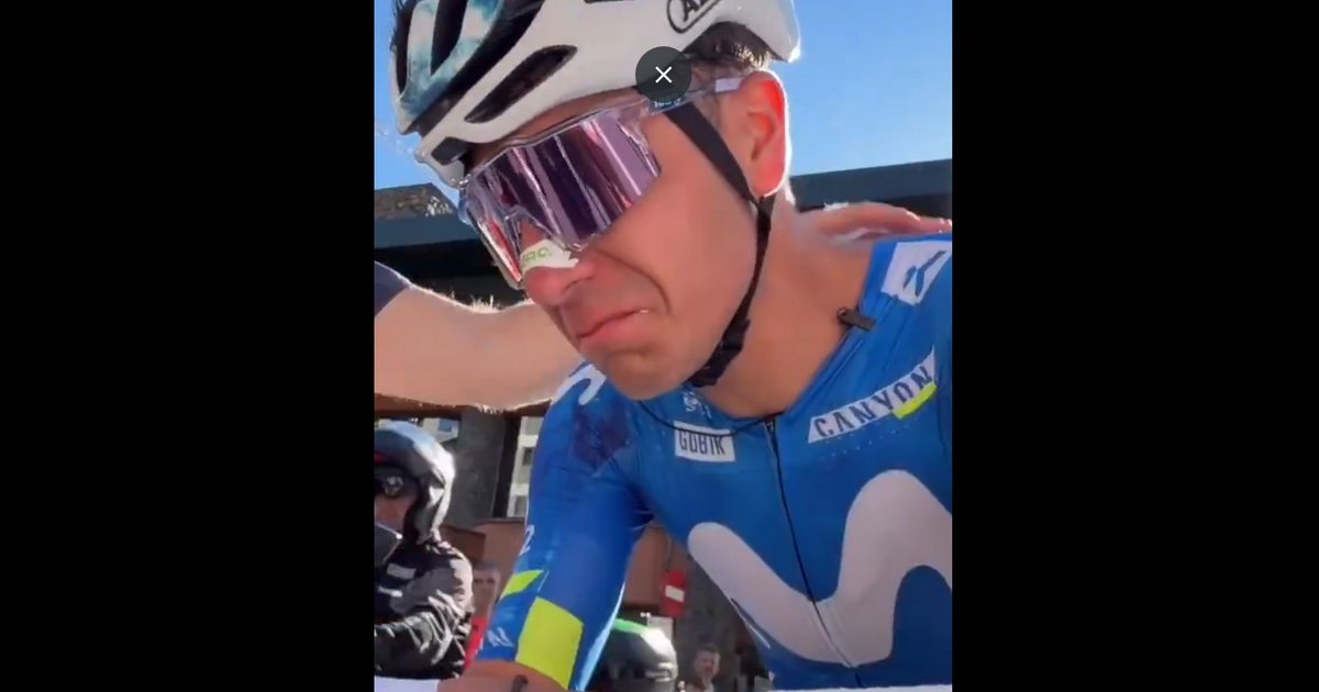 Cian Uijtdebroeks breaks down in tears after the Vuelta stage