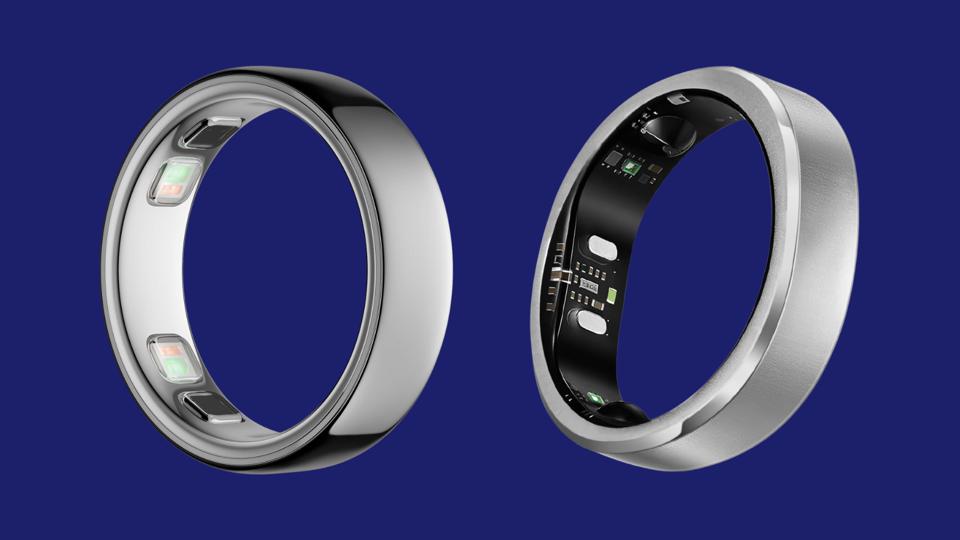The RingConn Gen 3 and Oura Ring 5 against a blue background.