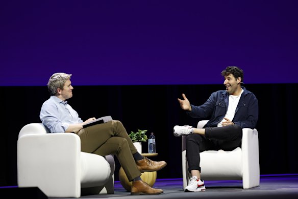 Canva co-founder Cliff Obrecht (right) in conversation with Stripe’s co-founder and president John Collison at the payment company’s Stripe Tour showcase at the ICC in Sydney on Wednesday.
Supplied 19th August 2026