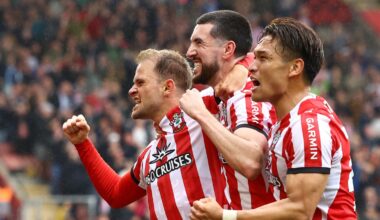 Leo Scienza, Finn Azaz and Kuryu Matsuki of Southampton celebrate a goal during the 5-1 win over Millwall