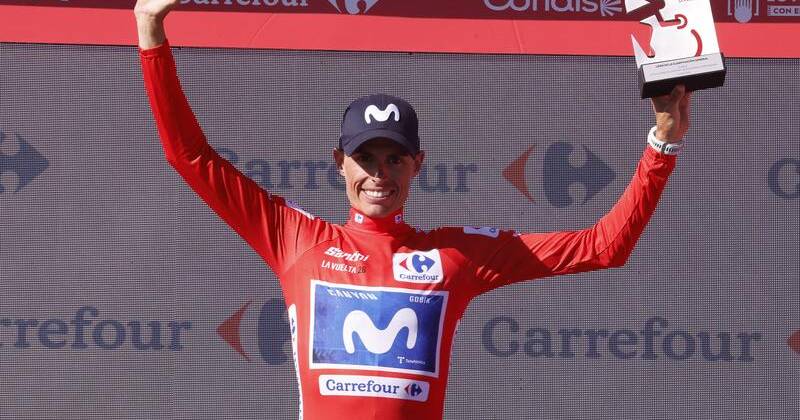 Spanish rider Enric Mas celebrates his stage-nine victory which maintains his overall Vuelta lead. Photo: EPA PHOTO