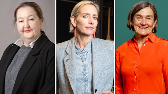 Outgoing Powerhouse Parramatta boss Lisa Havilah, and newly appointed interim chief executive Abbie Galvin, and strategic adviser Louise Herron.