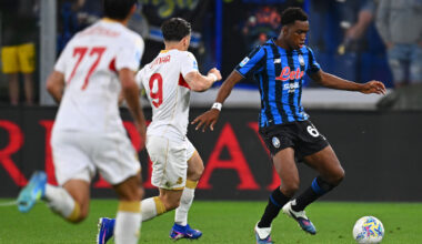 BERGAMO, ITALY - MAY 02: Honest Ahanor of Atalanta BC in action challenges for the ball with Vitinha of Genoa FC during the Serie A match between Atalanta BC and Genoa CFC at Gewiss Stadium on May 02, 2026 in Bergamo, Italy. (Photo by Mattia Ozbot/Getty Images)